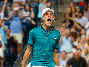 Canadian Denis Shapovalov upsets Nick Kyrgios in three sets at the Rogers Cup at the Aviva Centre at York University in Toronto on July 25, 2016. (Stan Behal/Toronto Sun/Postmedia Network)