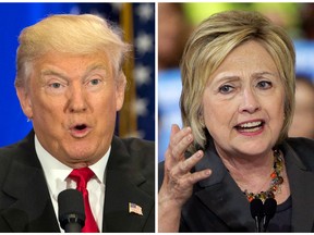 This photo combo of file images shows U.S. presidential candidates Donald Trump, left, and Hillary Clinton. (AP Photo/Mary Altaffer, Chuck Burton)