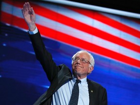 Former Democratic Presidential candidate, Sen. Bernie Sanders, I-Vt., takes the stage during the first day of the Democratic National Convention in Philadelphia , Monday, July 25, 2016. (AP Photo/Carolyn Kaster)