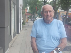 Clarence Mitchell, a 92-year-old, Second World War veteran from Strathroy, wanted to share his story to warn other people, especially seniors. JONATHAN JUHA/STRATHROY AGE DISPATCH/POSTMEDIA NETWORK