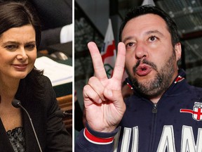 Northern League party leader Matteo Salvini (right) stands by his comments, comparing Italy's house speaker Laura Boldrini to a blow-up sex doll.  (Giorgio Cosulich/Getty Images/AP Photo/Antonio Calanni)