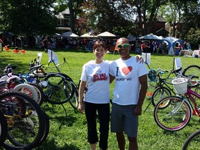 Shayne and Monica Hodgson, of Pulse Spin Studio, do nearly all of the bike repairs themselves in preparation for the Big Bike Giveaway.