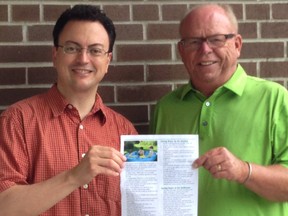 Submitted Photo
Quinte Landlord’s Association President Robert Gentile (left) and Quinte Conservation General Manager Terry Murphy (right) are asking landlords in the area to hand out their water savings tip sheets to tenants.