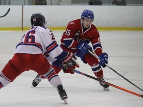 Kingston Voyageurs forward Colin Tonge in action against the North York Rangers during an Ontario Junior Hockey League game at the Invista Centre on Nov. 20, 2015. Tonge is now a member of the Brockville Braves. (Ian MacAlpine/Whig-Standard file photo)