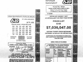 The winning ticket for the July 31, 2013, Lotto 6/49 draw.