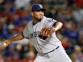 The Blue Jays have acquired former San Diego reliever Joaquin Benoit from the Seattle Mariners for Drew Storen. (AP Photo/Tony Gutierrez)