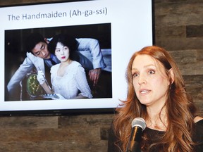 Tammy Frick, executive director of Cinefest Sudbury, introduces some of the films to be shown at the international film festival during the media launch in Sudbury, Ont. on Tuesday July 26, 2016. John Lappa/Sudbury Star/Postmedia Network