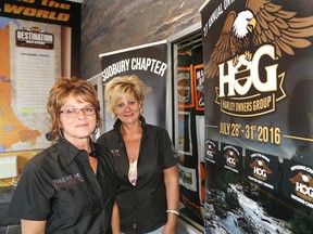 Rose Marie Erixon, left, and Donna Puro, of The Rock Harley-Davidson in Sudbury, Ont., are gearing up for the Ontario Regional H.O.G. Rally that will be held in Sudbury from July 28-31. John Lappa/Sudbury Star/Postmedia Network