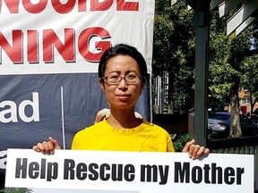 Hongyan Lu of Edmonton is currently crossing Canada by car to try to raise support for her mother, Huixia Chen, a Falun Gong practitioner who is detained in China. (Photo supplied)