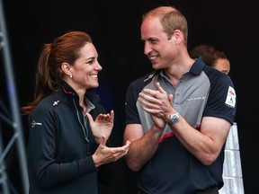 The Duke and Duchess of Cambridge visit Land Rover BAR and watch the second day if racing in the America's Cup World Series in Portsmouth. (WENN.COM)