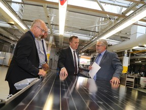 JASON MILLER/The Intelligencer
Company officials tour Strathcona plant with Bay of Quinte MP Neil Ellis and Belleville mayor Taso Christopher Wednesday.