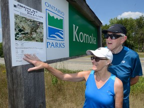 David and Brenda Lipson are regular visitors to Komoka Park who were disappointed to find out that it will now cost $14.50 a day to park at the entranceway to the park. (MORRIS LAMONT, The London Free Press)