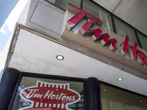 A Tim Hortons coffee shop in downtown Toronto, on Wednesday, June 29, 2016.  THE CANADIAN PRESS/Eduardo Lima