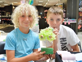 Josh and Gabriel sold Lollipop Trees at the Junior Achievement Business Blast Summer Camp in Chatham, a camp which culminated in pop-up business stands at the Downtown Shopping Centre in mid-July. Another camp will be held in August and Junior Achievement head Barb Smith says it will continue next year regardless of government grant.