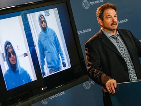 Toronto Police Staff Inspector Mike Earl of the Hold-Up Squad holds a presser at Toronto Police Hq. in Toronto to announce the arrest of the "Tunnel-Rat Bandit." He was also asking for the assistance in identifying the "Construction Bandit" and the "Envelope Bandit" on Thursday July 28, 2016. Dave Thomas/Toronto Sun/Postmedia Network