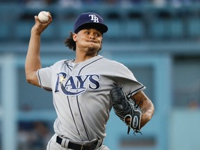 Tampa Bay Rays starting pitcher Chris Archer throws against the Los Angeles Dodgers during the first inning of a game in L.A. on July 26, 2016. (AP Photo/Jae C. Hong)