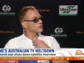 Jean-Claude Van Damme leaves a "boring" Australian interview. (Screen shot)