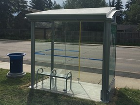 One of the new solar-powered bus shelters installed at 131 Street and Stony Plain Road on July 28, 2016.