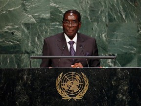 Zimbabwe President Robert Mugabe addresses a plenary meeting of the United Nations Sustainable Development Summit 2015 at the United Nations headquarters in Manhattan, New York September 25, 2015.  More than 150 world leaders are expected to attend the three day summit to formally adopt an ambitious new sustainable development agenda, according to a U.N. press statement. REUTERS/Andrew Kelly