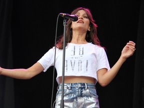 Martina Sorbara of Toronto's Dragonette performs at the Osheaga Music and Arts Festival in Montreal on Friday, July 29, 2016. (John Williams, Postmedia Network)