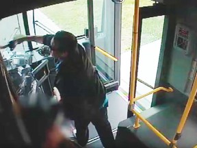 A scene from TTC security footage shows a passenger assaulting a TTC driver. Handout/Postmedia Network