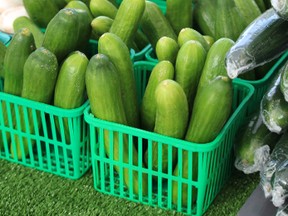 Ontario mini-cucumbers, at the Mid Valley Farms booth at the Farmers' Market in Innisfil, Ont. on July 28, 2016. (Miriam King/Bradford Times/Postmedia Network)