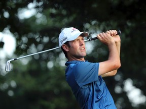 Robert Streb watches his tee shot on the eighth hole during the second round of the PGA Championship at Baltusrol Golf Club in Springfield, N.J., Friday, July 29, 2016. (AP Photo/Seth Wenig)