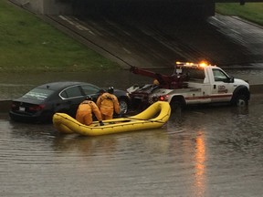 Another storm rolled through Edmonton on July 30, 2016, flooding Whitemud Drive and stranding motorists.