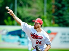 Edwin Carl led the way with six-plus shutout innings to earn the 2-0 win over the Kansas City T-Bones in American Association action at Shaw Park in Winnipeg on Sunday, July 31, 2016.  Carl struck out six, walked four, and allowed just two base hits.
JEFF MILLER/Winnipeg Goldeyes