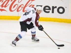 Colorado Avalanche defenceman Tyson Barrie looks to pass during the third period against the Minnesota Wild at Xcel Energy Center in Saint Paul on March 1, 2016. (Marilyn Indahl/USA TODAY Sports)