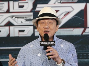 Jackie Chan speaks to the media during a press conference to announce the start of filming in Australia of his new film "Bleeding Steel," in Sydney, Australia, Thursday, July 28, 2016. (AP Photo/Rob Griffith)