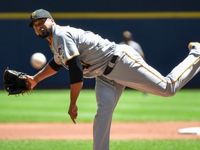 Pittsburgh Pirates starting pitcher Francisco Liriano watches a delivery during a game against the Milwaukee Brewers Sunday, July 31, 2016, in Milwaukee. (AP Photo/Benny Sieu)