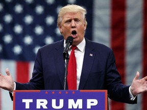 Republican presidential candidate Donald Trump speaks during a town hall event on Monday in Columbus, Ohio . (AP PHOTO)