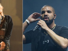 Rihanna (L) photo from a concert in March 2013 on her Diamonds World Tour and Drake (R) at OVOFest Summer SixteenTour at the Air Canada Centre in Toronto on July 31, 2016. The two stirred up more rumours of a romance after Rihanna called him ‘baby’ on stage. (Jack Boland/Toronto Sun/Postmedia Network)