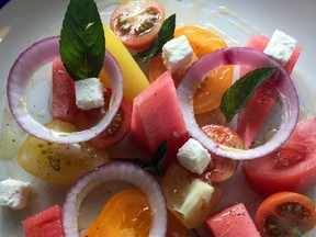 Tomato, Watermelon & Feta Salad. Photo by Paul Shufelt