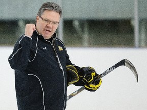 Kelly McCrimmon of the Brandon Wheat Kings leads a team practice at Clareview Recreation Centre in Edmonton Tuesday March 29, 2016. (David Bloom/Postmedia Network)