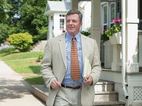 Owen Parkhouse, from Morel, P.E.I., campaigns door to door in his bid to become a senator from the Island, in Charlottetown on Tuesday, Aug. 2, 2016. Canadians can now submit their names for possible nomination to the Senate and Parkhouse, a 25-year military veteran, is committed to the task and believes that removing political patronage from the selection process will result in better appointments. THE CANADIAN PRESS/Andrew Vaughan