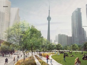 An artist's rendering of Rail Deck Park (courtesy of the City of Toronto)