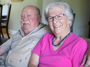 Ron and Adrienne Brown at their home in Kingston. Ron saved Adrienne's life on Tuesday by performing the Heimlich manoeuvre when she choked. (Steph Crosier/The Whig-Standard)