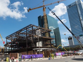 ICE District and Stantec celebrate the start of Stantec Tower's superstructure in downtown Edmonton on Aug. 4, 2016.