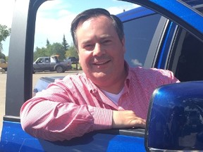 Jason Kenney stops in Westlock during his Alberta Truck Tour. Photo by Lorne Gunter