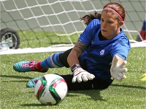 Stephanie Labbe makes a save in practice during the 2015 FIFA Women's World Cup.