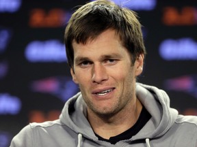 In this Jan. 12, 2016, file photo, New England Patriots quarterback Tom Brady takes questions from members of the media before an NFL football practice, in Foxborough, Mass. (AP Photo/Steven Senne, File)