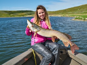 Author Ashley Rae with her biggest northern pike to date caught on Last Mountain Lake in Saskatchewan.