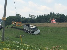 An air ambulance attends the scene of a multi-vehicle crash Friday, Aug. 5 just before noon in Elgin County. (HALA GHONAIM, The London Free Press)