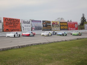 Competitors take to the track in the first Late Model Triple Crown race, held on May 7. Adam Quarrie (#6) leads the field that includes #2 Doug Stewart, #73 Cole Powell, #69 Lloyd Rawlings, #82 Justin Demelo and #86 Billy Schwartzenburg