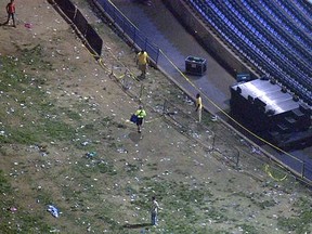 his photo provided by NBC10 shows caution tape placed across a gap in railing after a concert by Snoop Dogg and Wiz Khalifa at the BB&T Pavilion in Camden, N.J., Friday, Aug. 5, 2016. Authorities say multiple people have been hurt after the railing collapsed during the concert. (NBC10 via AP)