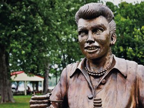 In this Aug. 2012 photo, a bronze sculpture of Lucille Ball is displayed in Lucille Ball Memorial Park in the village of Celoron, N.Y. A new statue of Ball is being unveiled Saturday, Aug. 6, 2016, in the late actress' hometown to replace this one that was so hated it was dubbed "Scary Lucy." Sculptor Carolyn Palmer hopes her tribute will please fans who demanded that another artist's unflattering version be banished. (The Post-Journal via AP, File)