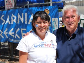 The Hellenic community of Sarnia and area ran its 10th annual Sarnia Greekfest this past weekend. From left are vice-president of special events Sheilla Major and president Val Xanthopoulo on Saturday, Aug. 6, 2016 in Sarnia, Ont. Terry Bridge/Sarnia Observer/Postmedia Network