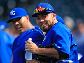 Joaquin Benoit recorded his first save with the Blue Jays in Friday's win over the Royals in Kansas City. (AP/PHOTO)